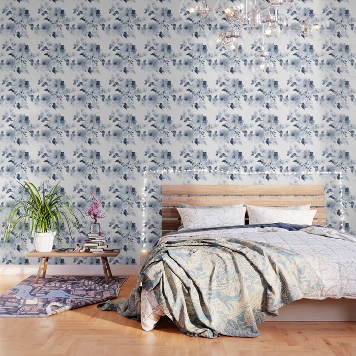 Floral Kingdom Watercolor Navy Blue Painting Of Flowers Peony Wallpaper Gallery Image 1