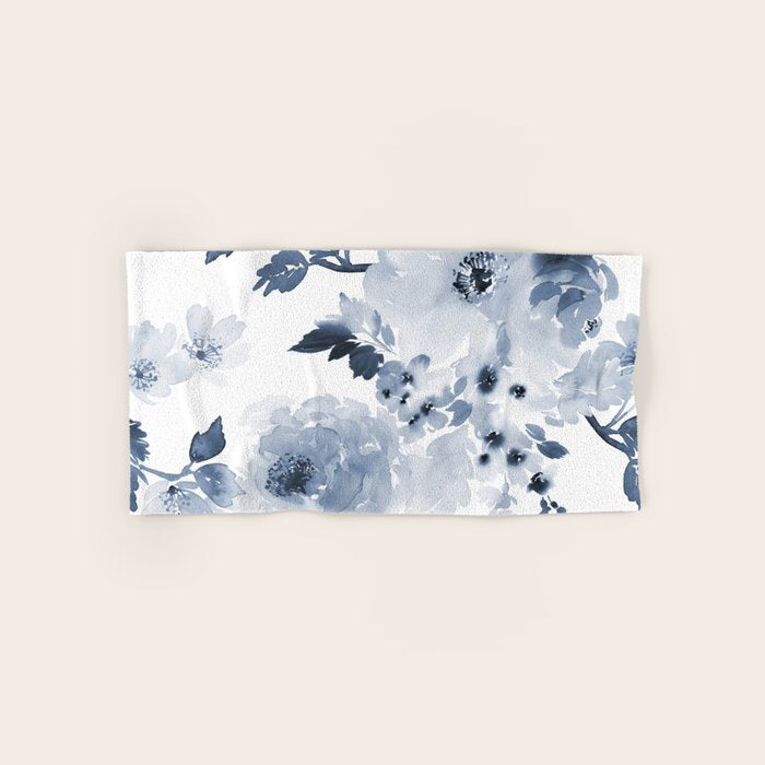 Floral Kingdom Watercolor Navy Blue Painting Of Flowers Peony Bath Towel Gallery Image 1