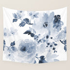 Floral Kingdom Watercolor Navy Blue Painting Of Flowers Peony Wall Tapestry Gallery Image 4