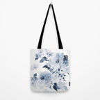 Floral Kingdom Watercolor Navy Blue Painting Of Flowers Peony Tote Bag Gallery Image 2