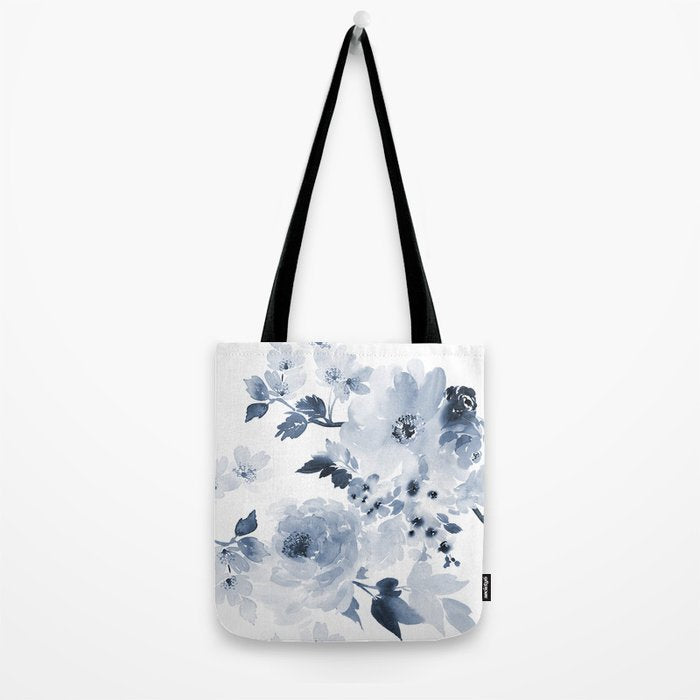 Floral Kingdom Watercolor Navy Blue Painting Of Flowers Peony Tote Bag Gallery Image 2