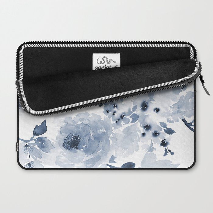 Floral Kingdom Watercolor Navy Blue Painting Of Flowers Peony Laptop Sleeve Gallery Image 2