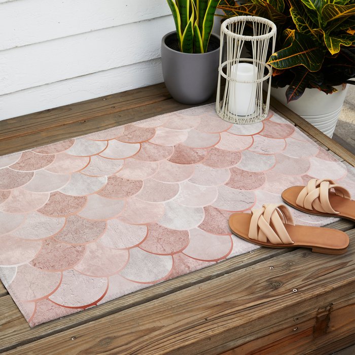 Mermaid Pattern, Pink Aesthetic Outdoor Rug Gallery Image 2
