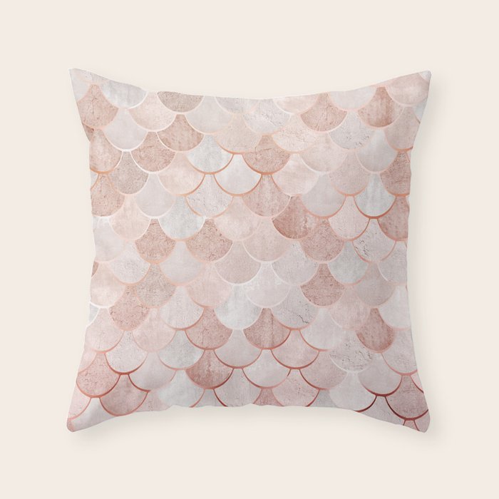 Mermaid Pattern, Pink Aesthetic Throw Pillow Gallery Image 1