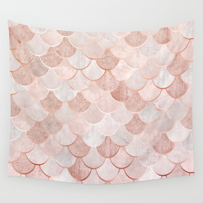 Mermaid Pattern, Pink Aesthetic Wall Tapestry Gallery Image 4