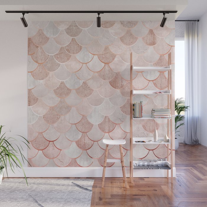 Mermaid Pattern, Pink Aesthetic Wall Mural Gallery Image 1