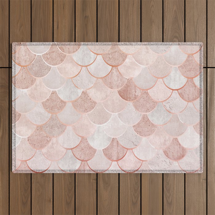 Mermaid Pattern, Pink Aesthetic Outdoor Rug Gallery Image 1