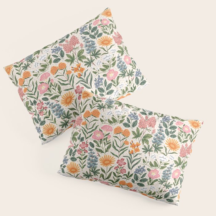 Flowers of the Meadow - beige Pillow Sham Gallery Image 3