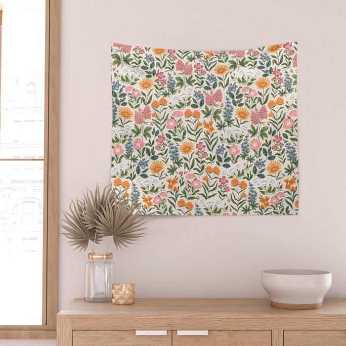 Flowers of the Meadow - beige Wall Tapestry Gallery Image 2