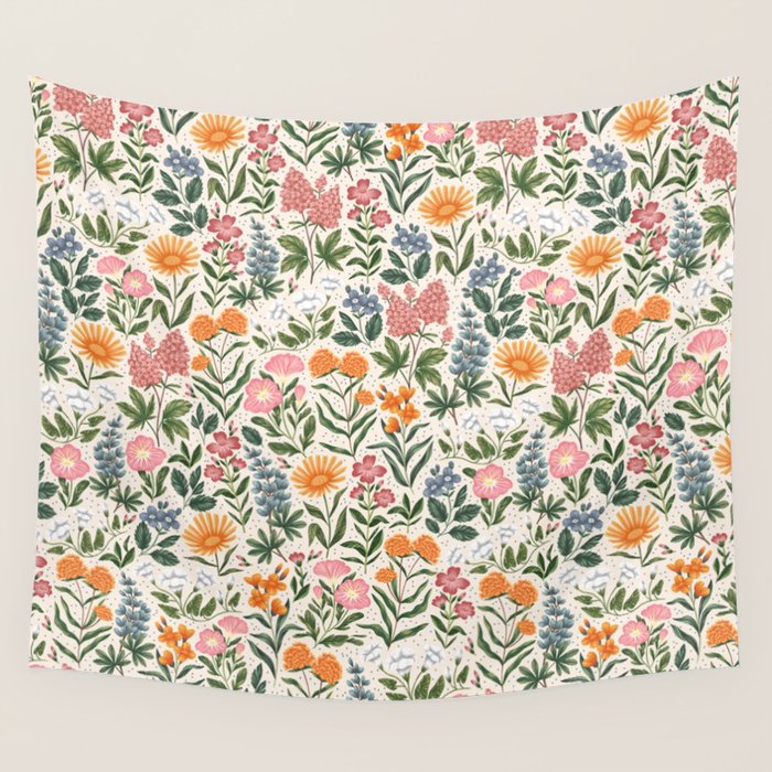 Flowers of the Meadow - beige Wall Tapestry Gallery Image 1