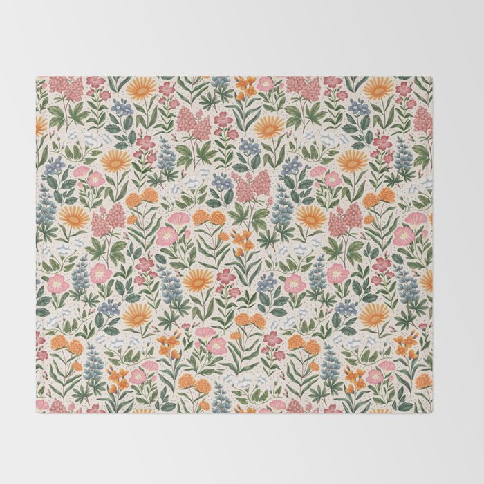 Flowers of the Meadow - beige Throw Blanket Gallery Image 2