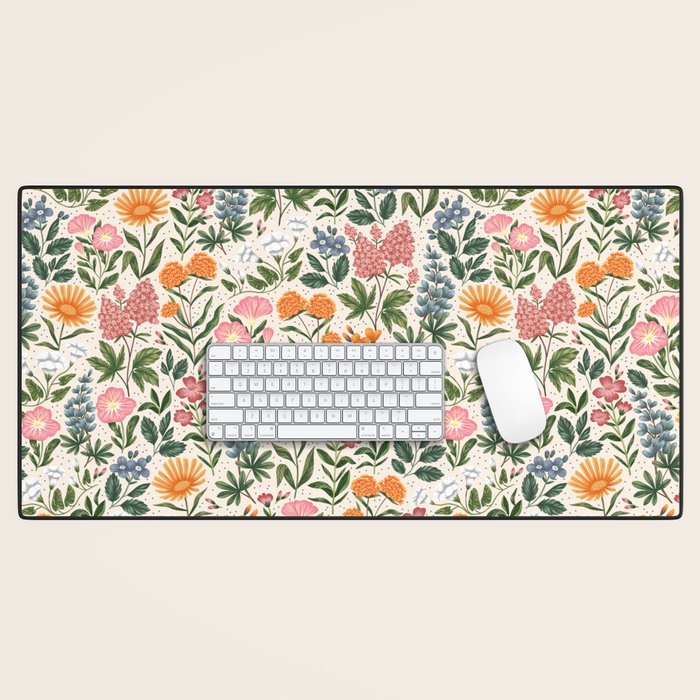 Flowers of the Meadow - beige Desk Mat Gallery Image 1