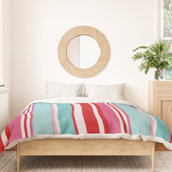 Bold Color Play Pink And Turquoise Stripes Duvet Cover Gallery Image 3