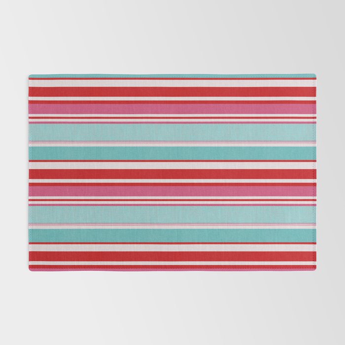 Bold Color Play Pink And Turquoise Stripes Rug Gallery Image 2