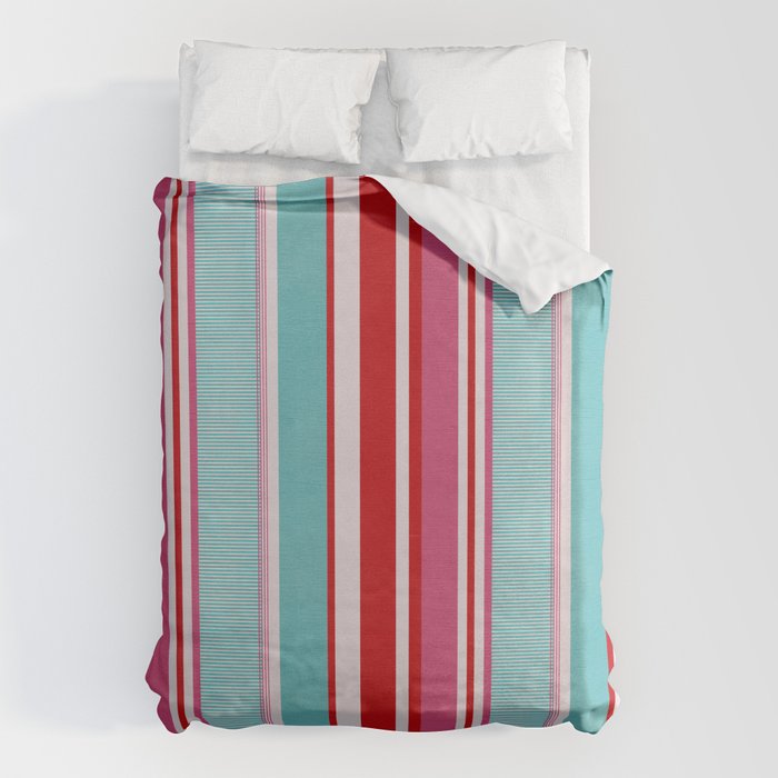 Bold Color Play Pink And Turquoise Stripes Duvet Cover Gallery Image 1