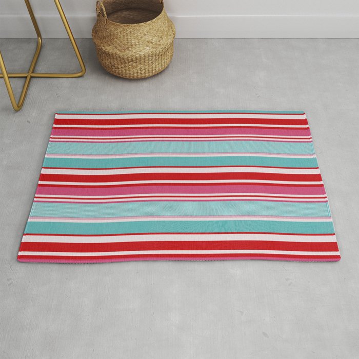 Bold Color Play Pink And Turquoise Stripes Rug Gallery Image 1