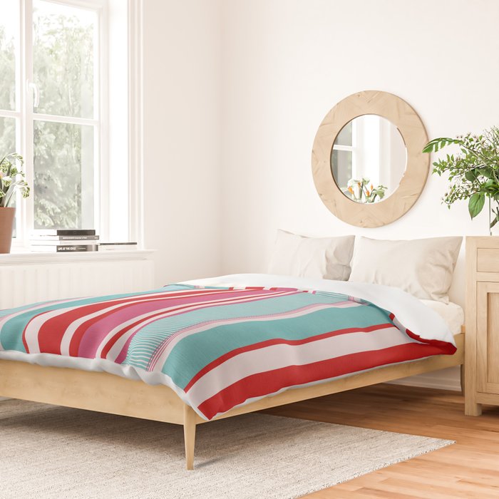 Bold Color Play Pink And Turquoise Stripes Duvet Cover Gallery Image 2