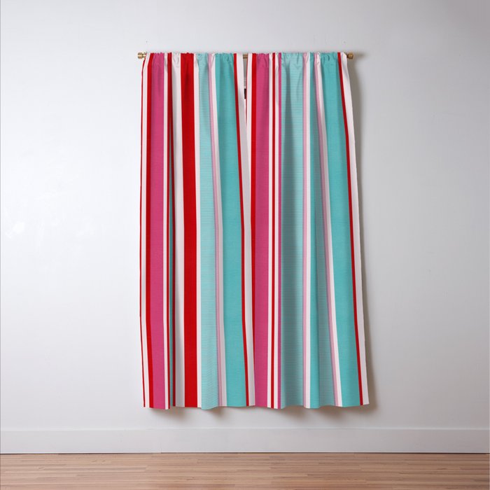 Bold Color Play Pink And Turquoise Stripes Window Curtain Gallery Image 3
