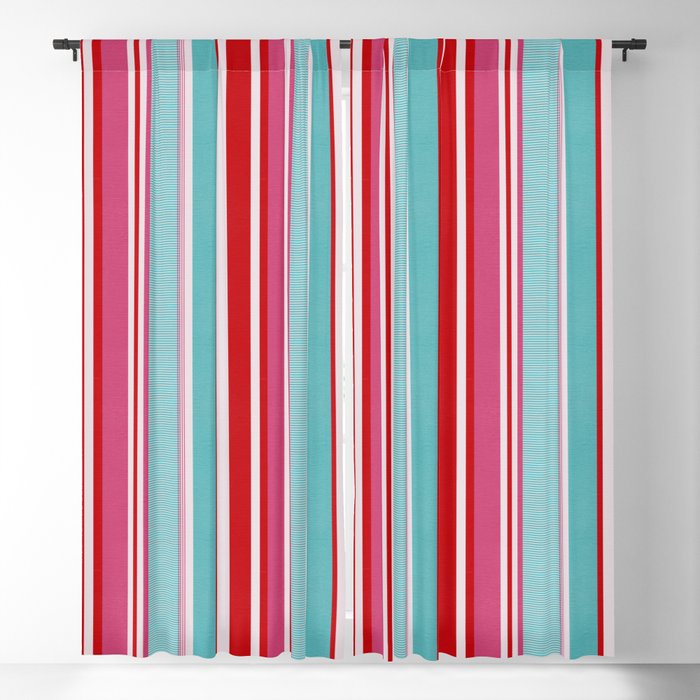 Bold Color Play Pink And Turquoise Stripes Window Curtain Gallery Image 5