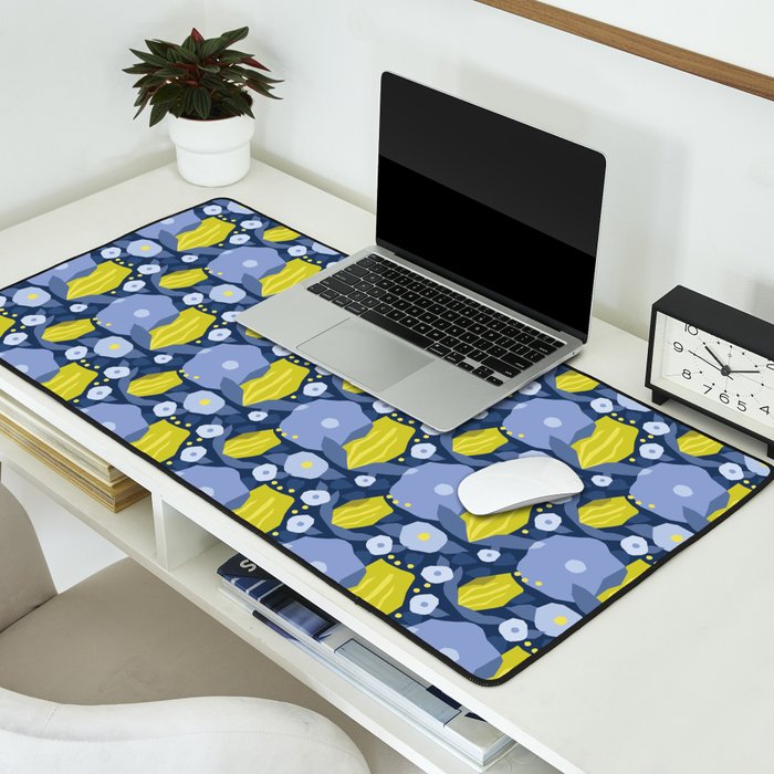 Geometric flowers in green and gray Desk Mat Gallery Image 2