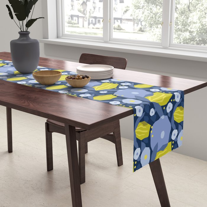 Geometric flowers in green and gray Table Runner Gallery Image 2