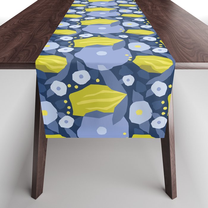 Geometric flowers in green and gray Table Runner Gallery Image 1