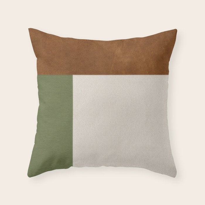 Scandinavian Modern Linen & Faux Leather - Moss Green Throw Pillow Gallery Image 6