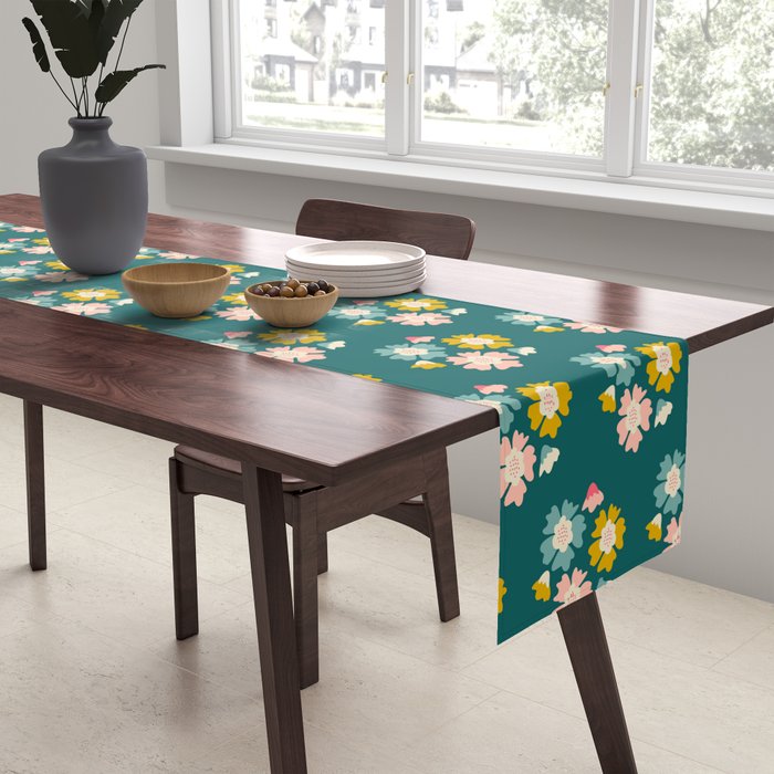 Blooming Flower - Green  Table Runner Gallery Image 2
