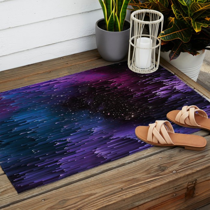 Ultra Violet Glitch Galaxy Outdoor Rug Gallery Image 2