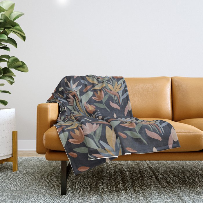Hand Painted Floral Garden Night Throw Blanket Gallery Image 1