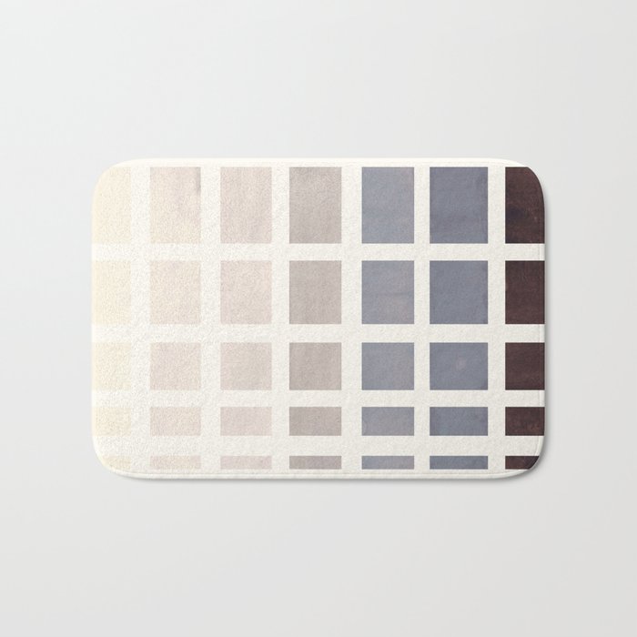 Grey Taupe Watercolor Gouache Geometric Square Matrix Pattern Bath Mat Gallery Image 1