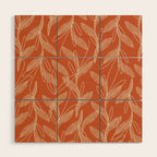 Mid Century Modern Botanical Pattern in Mid Mod Beige and Orange Wood Wall Art Gallery Image 1