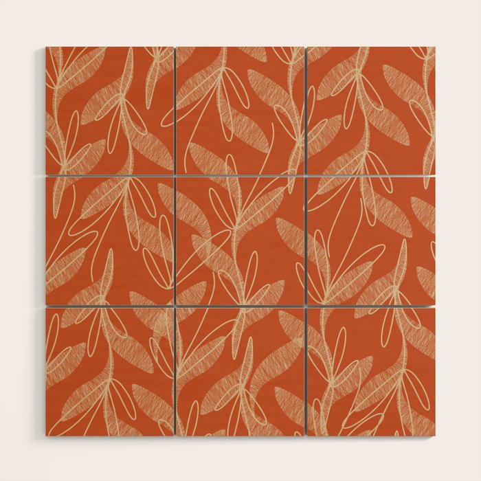 Mid Century Modern Botanical Pattern in Mid Mod Beige and Orange Wood Wall Art Gallery Image 1