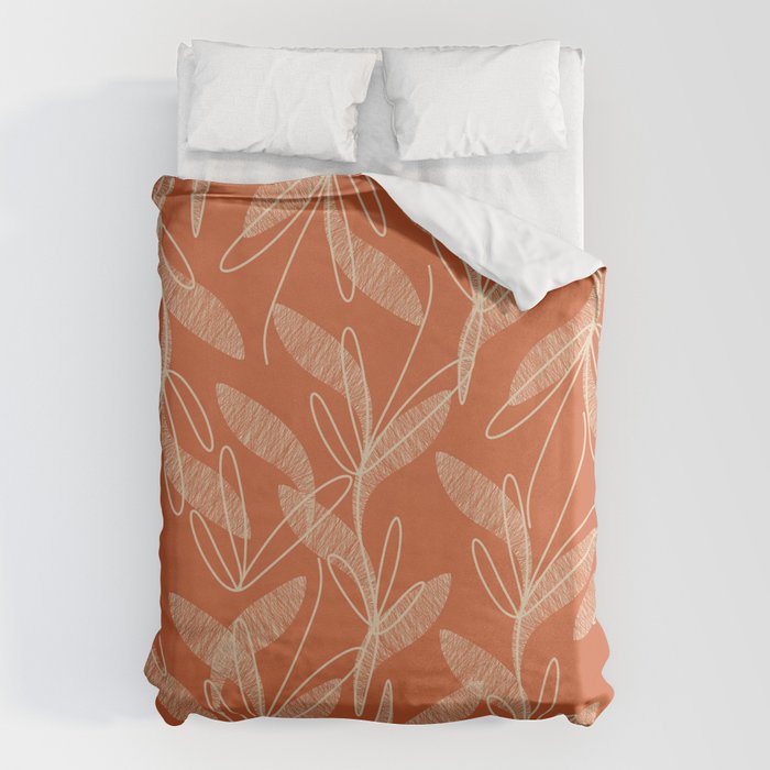 Mid Century Modern Botanical Pattern in Mid Mod Beige and Orange Duvet Cover Gallery Image 1