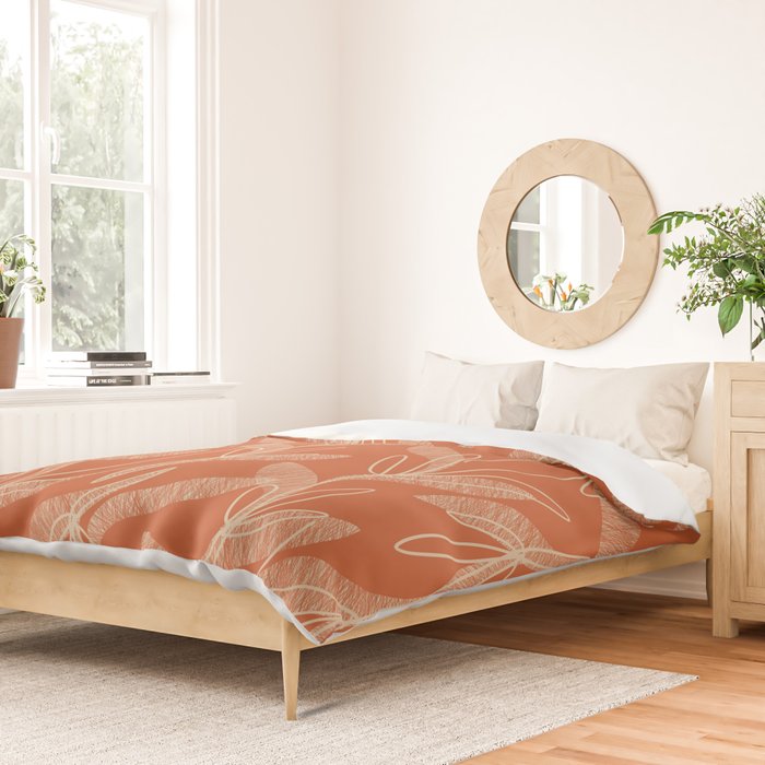 Mid Century Modern Botanical Pattern in Mid Mod Beige and Orange Duvet Cover Gallery Image 2
