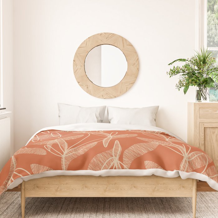 Mid Century Modern Botanical Pattern in Mid Mod Beige and Orange Duvet Cover Gallery Image 3