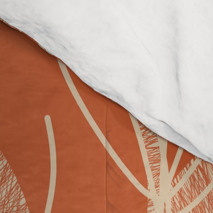 Mid Century Modern Botanical Pattern in Mid Mod Beige and Orange Comforter Gallery Image 4