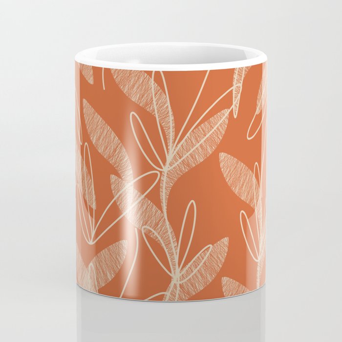 Mid Century Modern Botanical Pattern in Mid Mod Beige and Orange Coffee Mug Gallery Image 4