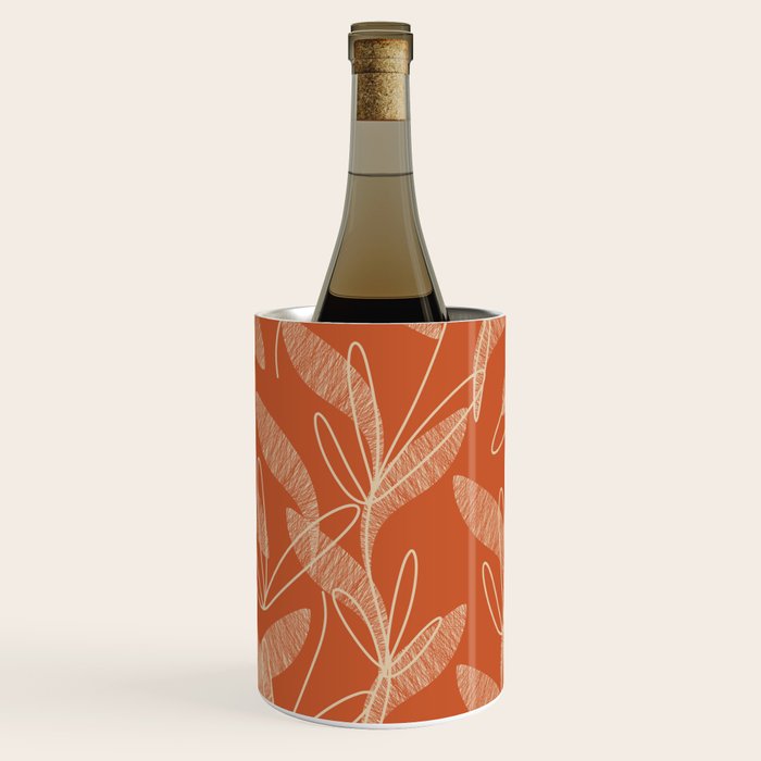 Mid Century Modern Botanical Pattern in Mid Mod Beige and Orange Wine Chiller Gallery Image 1