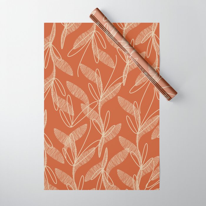 Mid Century Modern Botanical Pattern in Mid Mod Beige and Orange Wrapping Paper Gallery Image 1
