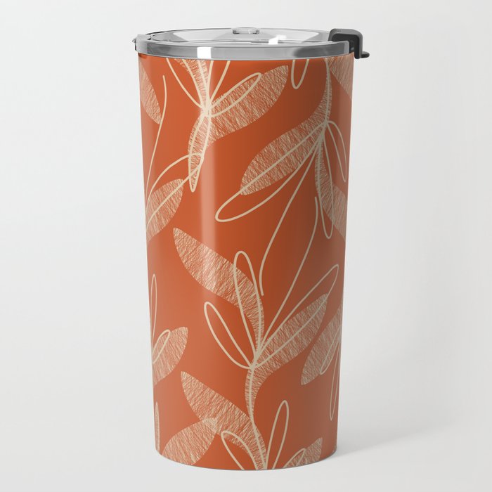 Mid Century Modern Botanical Pattern in Mid Mod Beige and Orange Travel Mug Gallery Image 2