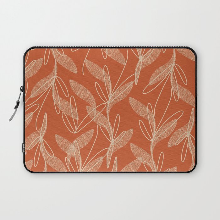 Mid Century Modern Botanical Pattern in Mid Mod Beige and Orange Laptop Sleeve Gallery Image 1