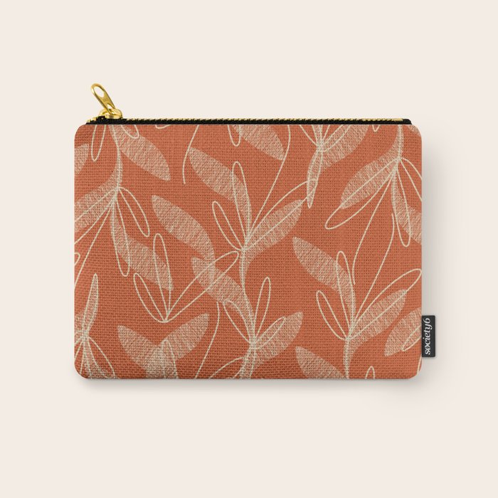 Mid Century Modern Botanical Pattern in Mid Mod Beige and Orange Carry All Pouch Gallery Image 1