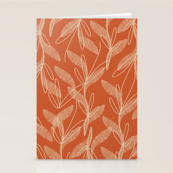 Mid Century Modern Botanical Pattern in Mid Mod Beige and Orange Stationery Card Gallery Image 2