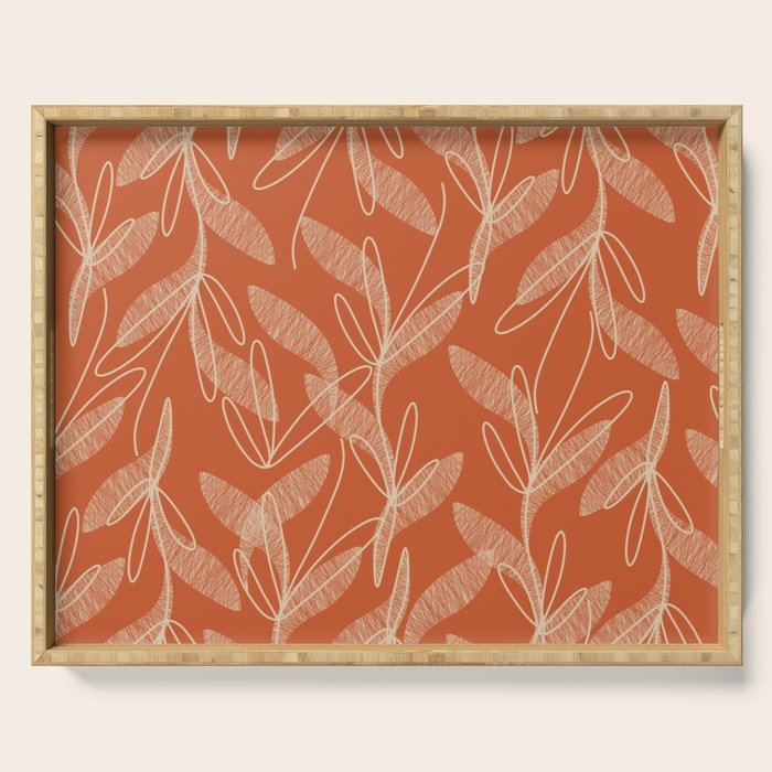 Mid Century Modern Botanical Pattern in Mid Mod Beige and Orange Serving Tray Gallery Image 1