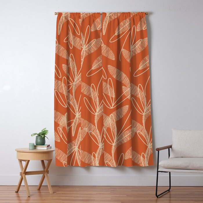 Mid Century Modern Botanical Pattern in Mid Mod Beige and Orange Window Curtain Gallery Image 5