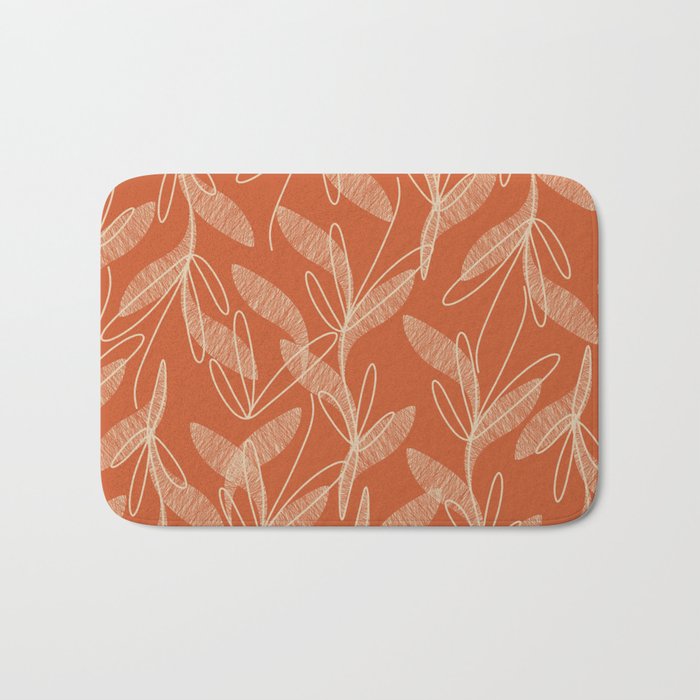 Mid Century Modern Botanical Pattern in Mid Mod Beige and Orange Bath Mat Gallery Image 1
