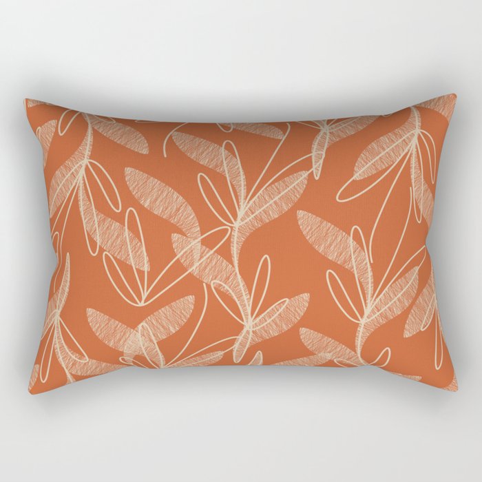Mid Century Modern Botanical Pattern in Mid Mod Beige and Orange Rectangular Pillow Gallery Image 2