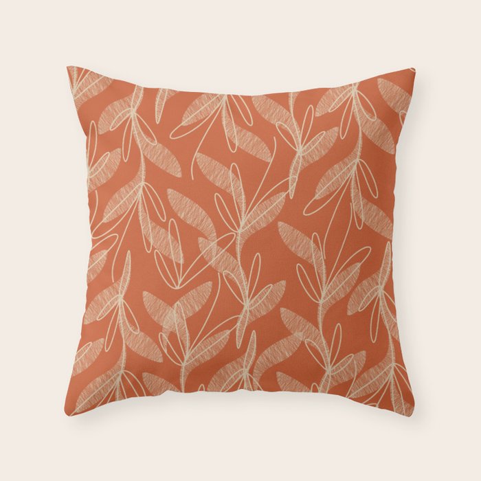 Mid Century Modern Botanical Pattern in Mid Mod Beige and Orange Throw Pillow Gallery Image 6