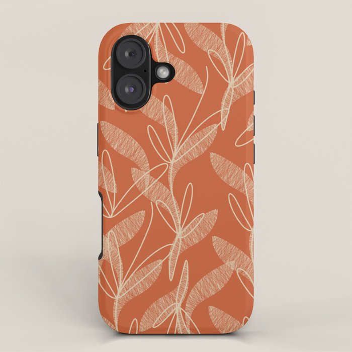 Mid Century Modern Botanical Pattern in Mid Mod Beige and Orange iPhone Case Gallery Image 1